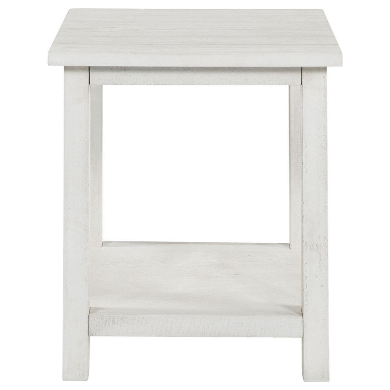 Benjara Ayne Side End Table- 1 Bottom Shelf- White Wood Frame- Square 20 Inch