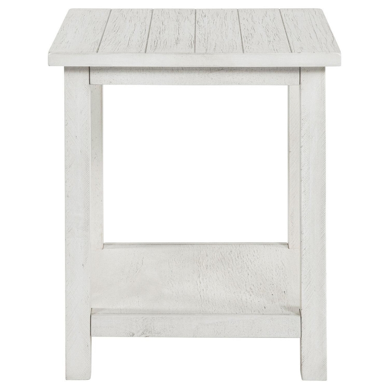 Benjara Ayne Side End Table- 1 Bottom Shelf- White Wood Frame- Square 20 Inch