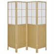 Benjara 4 Panel Screen Room Divider- Foldable Design- Natural Brown 70 Inch