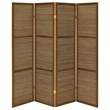 Benjara Rown 4 Panel Foldable Privacy Screen- Bamboo- Brown Pine Wood 70 Inch