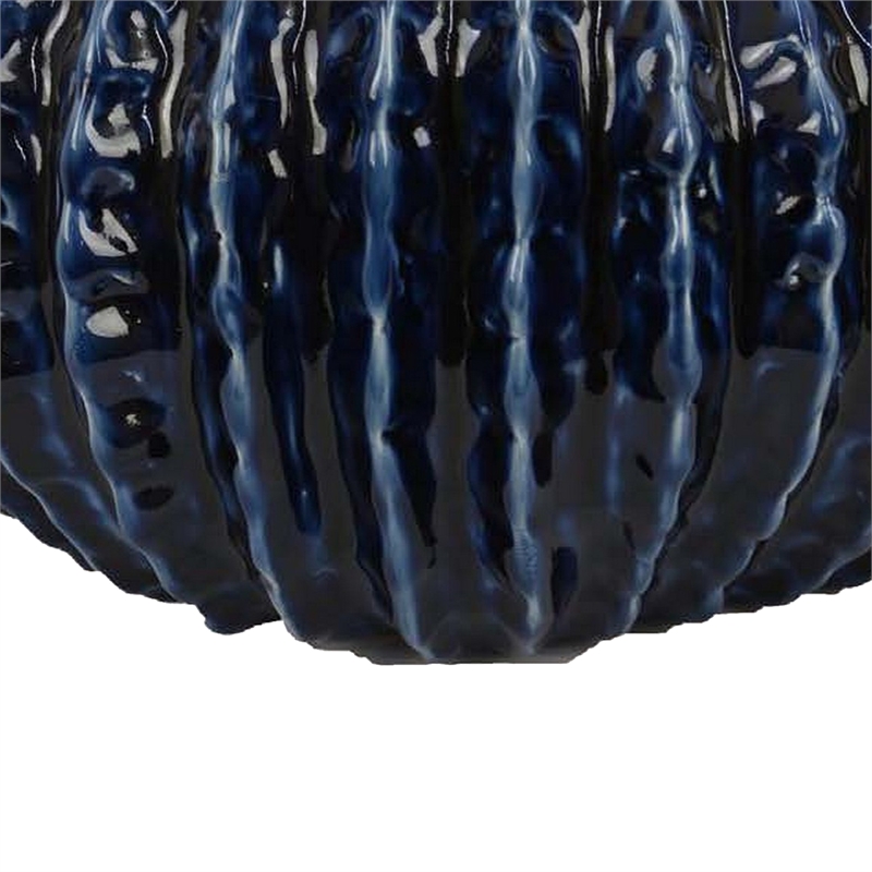 Benjara Harry Round Planter Vase- Textured Design- Blue Ceramic 13 Inch