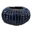 Benjara Harry Round Planter Vase- Textured Design- Blue Ceramic 13 Inch