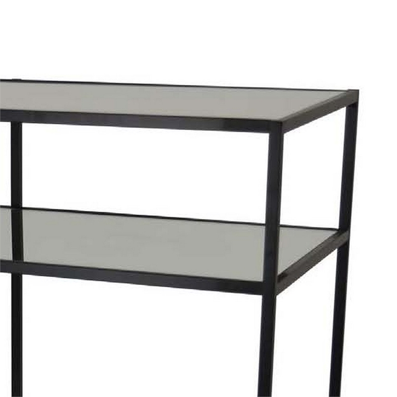 Benjara Gwen Plant Stand with 3 Mirrored Shelves- Black Metal Frame 40 Inch