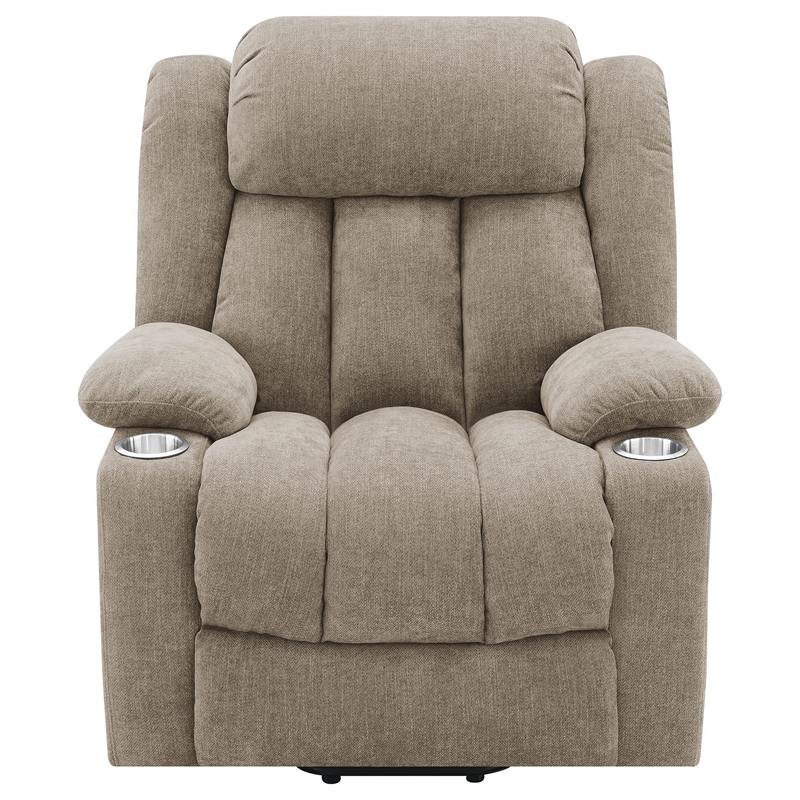 Benjara Limi Power Lift Recliner Chair- Camel Brown- USB Port- Cupholders