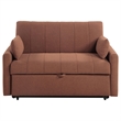 Benjara Porta Sleeper Sofa Full Bed- Copper Brown Boucle- Pillows- 60 Inch