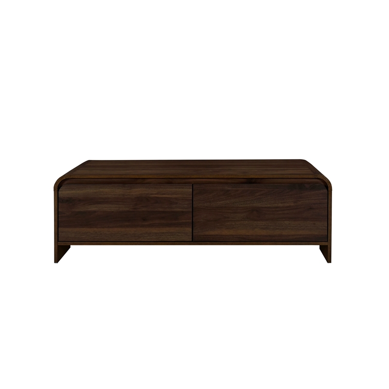 Benjara Maria Coffee Table- 2 Drawer and Waterfall Style- Brown Wood 47 Inch