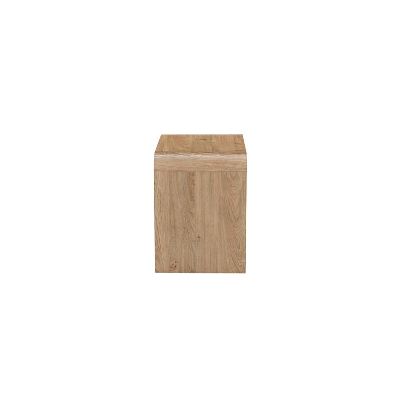Benjara Maria Side End Table- Drawer and Waterfall Style- Beige Wood 22 Inch