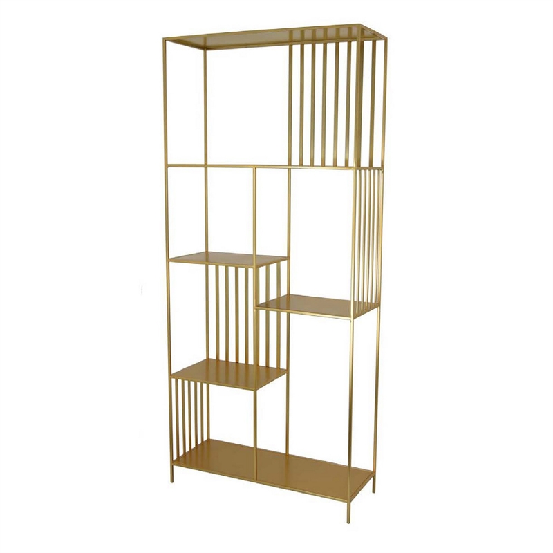 Benjara Tandum Plant Display Stand- Gold Metal 6 Shelves- Modern 71 Inch