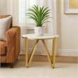 Benjara Glam Plant Stand Table- White Marble- Gold Metal Texture Legs- 25 Inch
