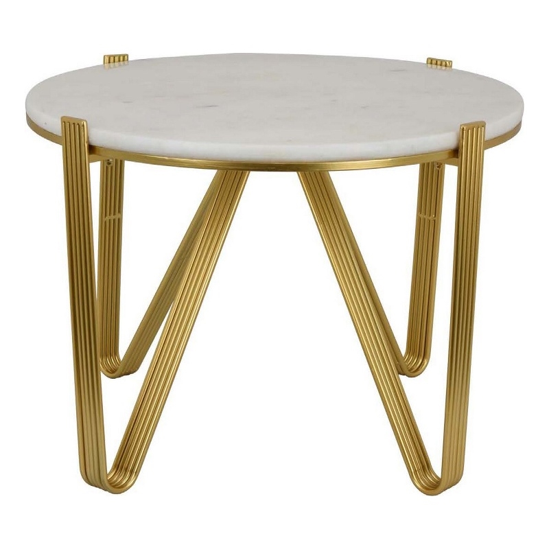 Benjara Glam Plant Stand Table- White Marble- Gold Metal Texture Legs- 25 Inch