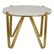 Benjara Glam Plant Stand Table- White Marble- Gold Metal Texture Legs- 25 Inch