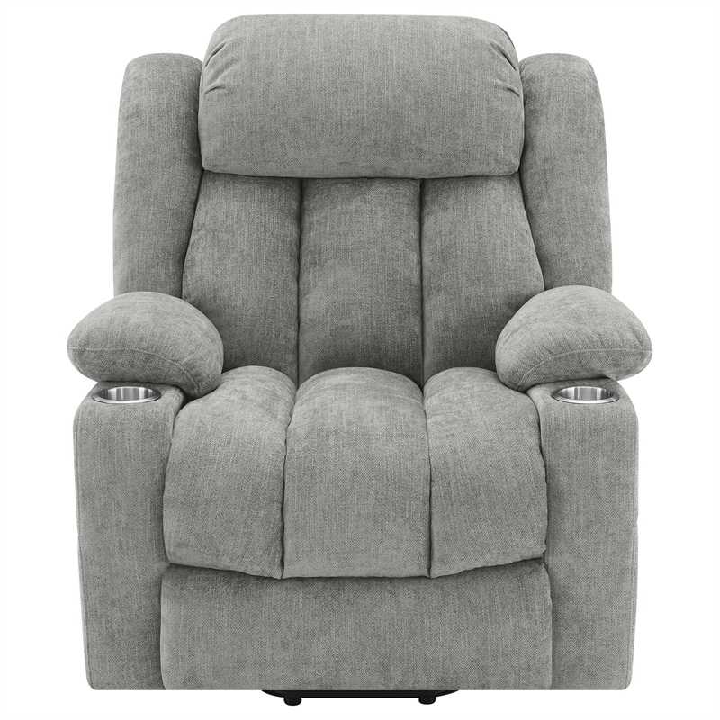 Benjara Limi Power Lift Recliner Chair- Light Gray- USB Port- Cupholders