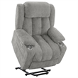 Benjara Limi Power Lift Recliner Chair- Light Gray- USB Port- Cupholders