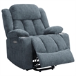 Benjara Limi Power Lift Recliner Chair- Slate Blue- USB Port- Cupholders