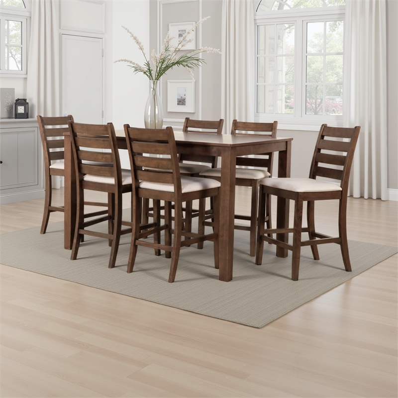 Benjara Accai Counter Height Dining Table- Angled Legs- Walnut Wood 59 Inch
