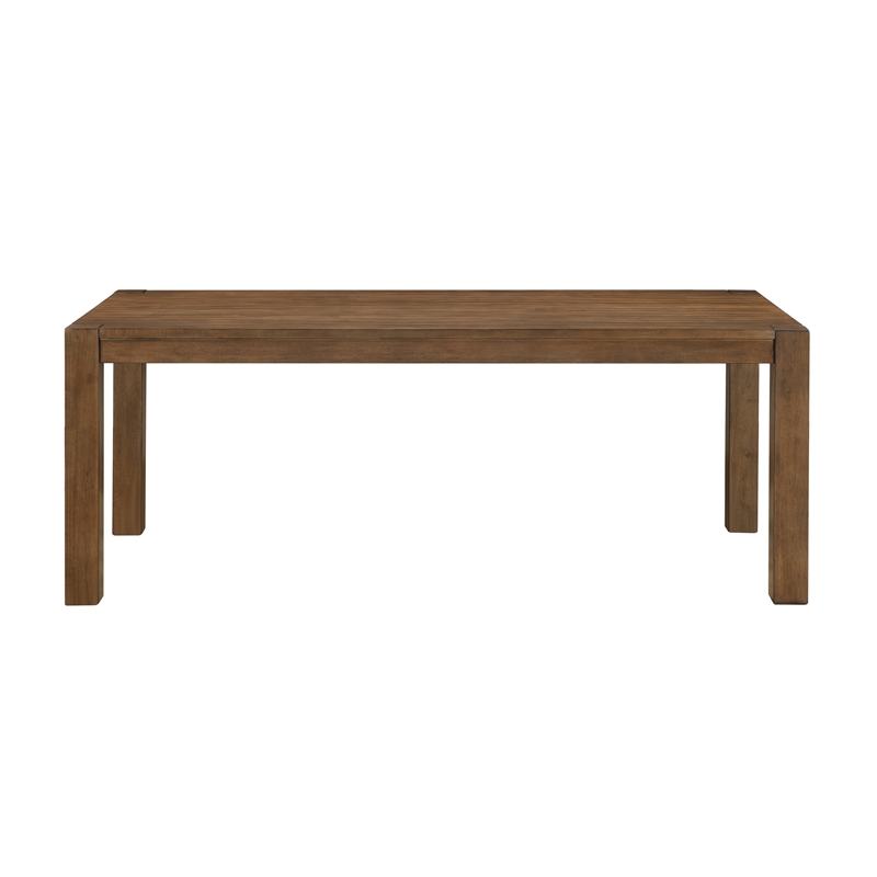 Benjara Enix Dining Table with Burnished Edges- Brown Solid Rubberwood 78 Inch