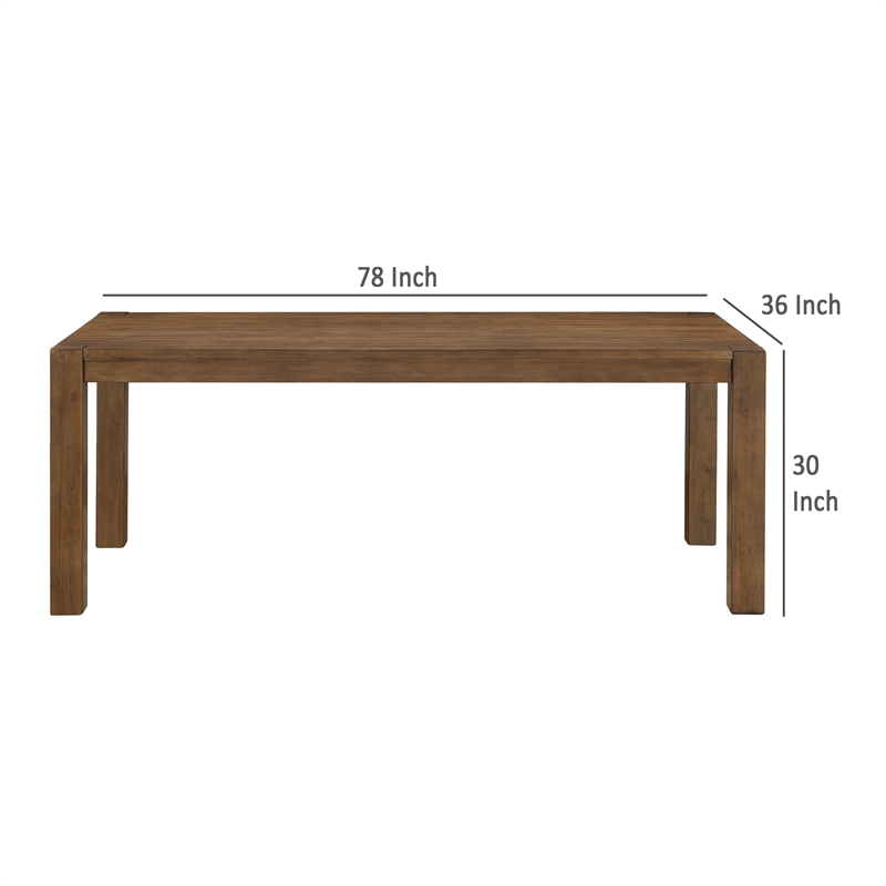 Benjara Enix Dining Table with Burnished Edges- Brown Solid Rubberwood 78 Inch
