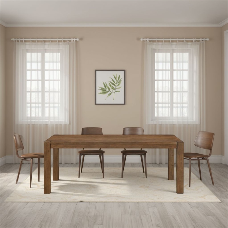 Benjara Enix Dining Table with Burnished Edges- Brown Solid Rubberwood 78 Inch