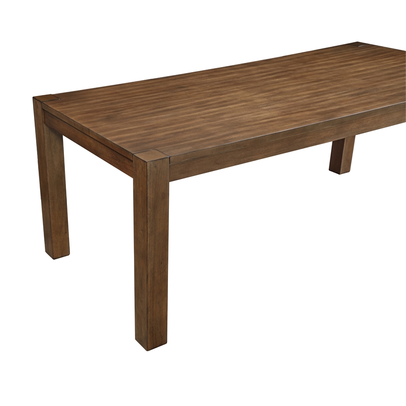 Benjara Enix Dining Table with Burnished Edges- Brown Solid Rubberwood 78 Inch