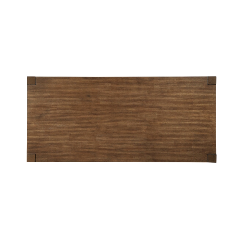 Benjara Enix Dining Table with Burnished Edges- Brown Solid Rubberwood 78 Inch
