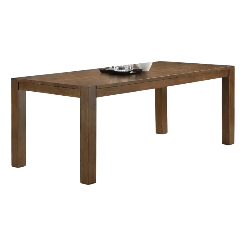Benjara Enix Dining Table with Burnished Edges- Brown Solid Rubberwood 78 Inch