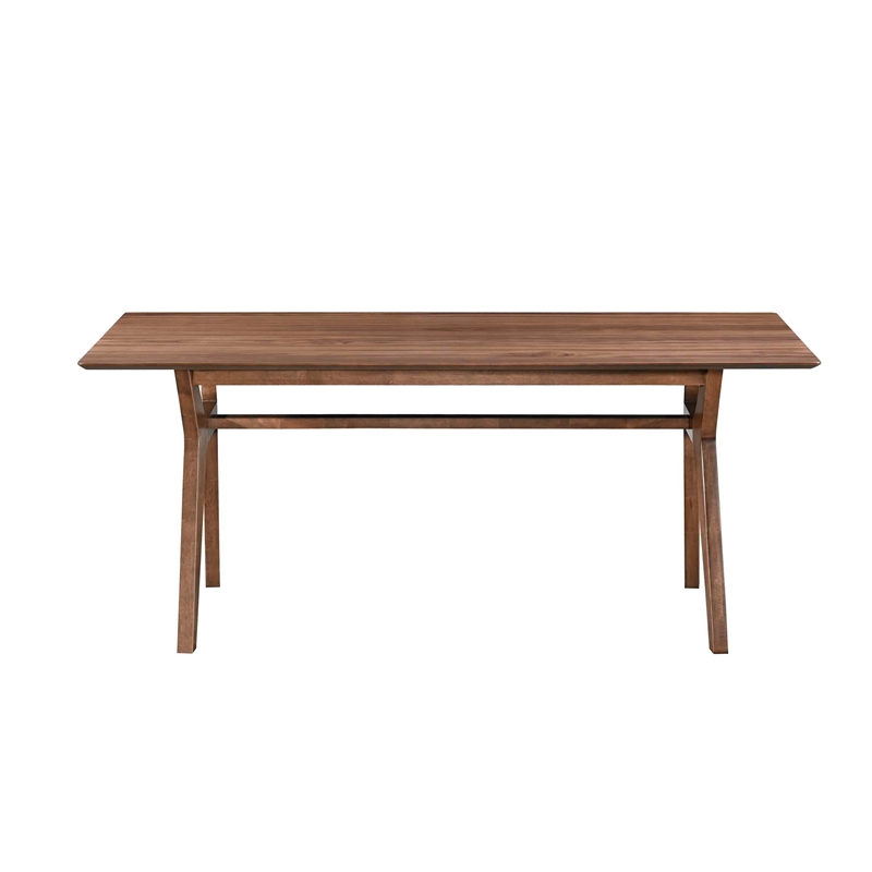 Benjara Thoi Dining Table- 71 Inch- Retro Angled Legs- Brown Solid Rubberwood