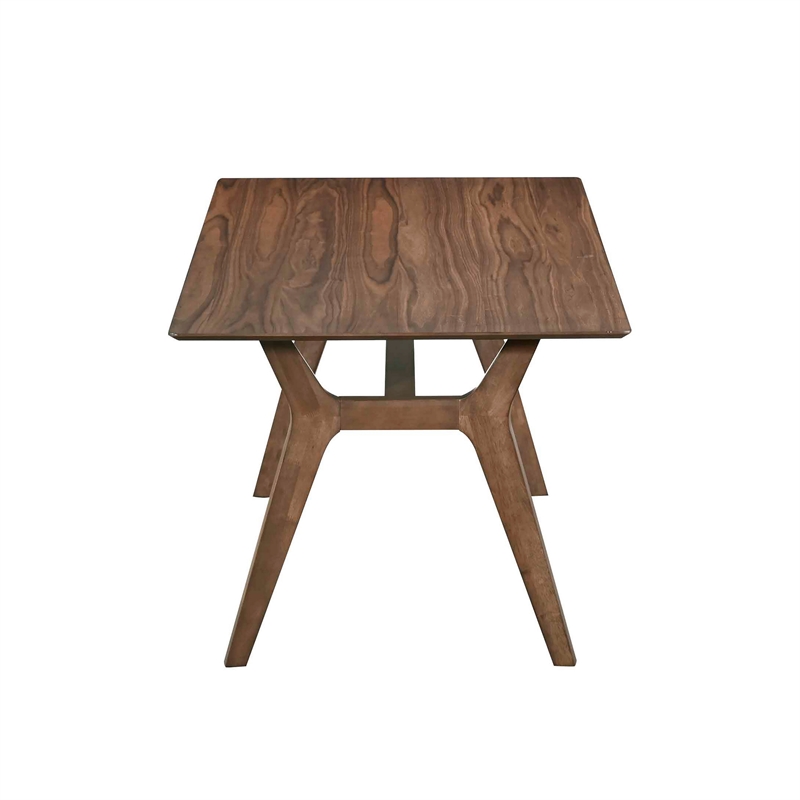Benjara Thoi Dining Table- 71 Inch- Retro Angled Legs- Brown Solid Rubberwood