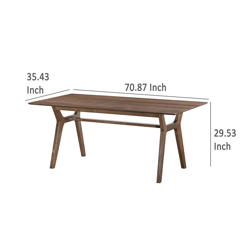 Benjara Thoi Dining Table- 71 Inch- Retro Angled Legs- Brown Solid Rubberwood