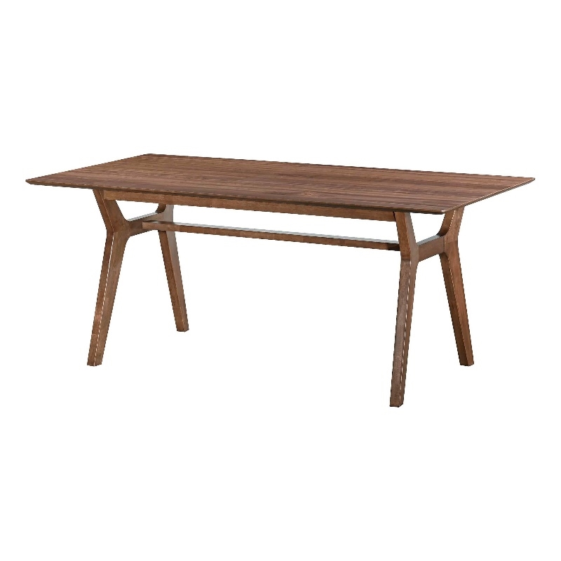 Benjara Thoi Dining Table- 71 Inch- Retro Angled Legs- Brown Solid Rubberwood