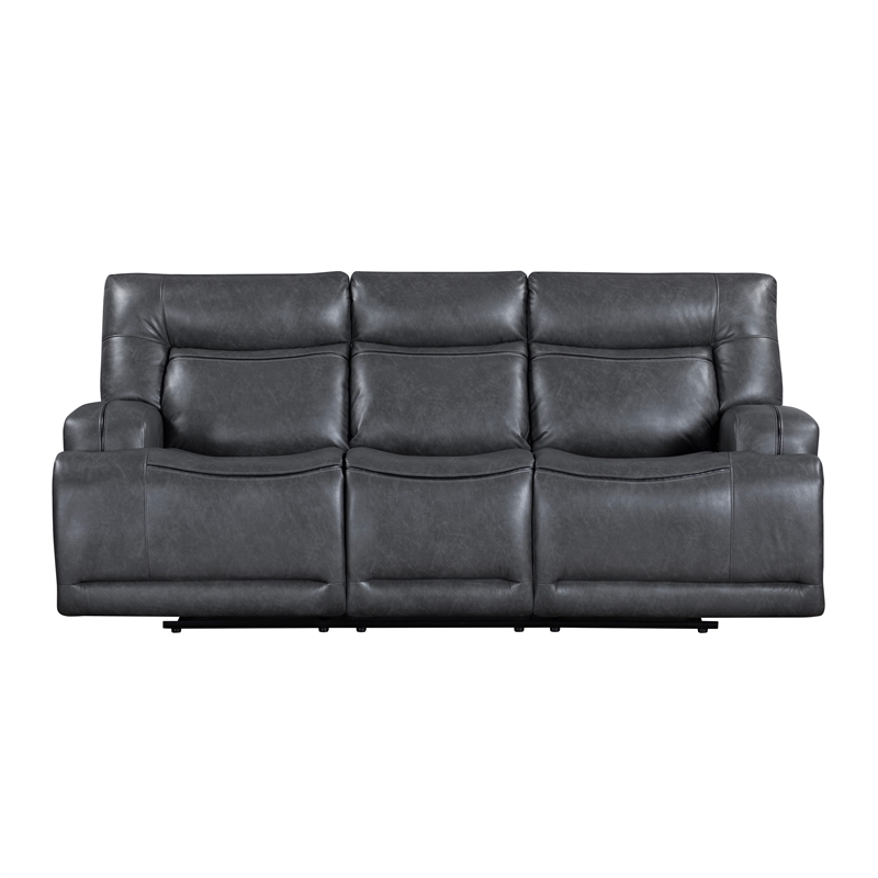 Benjara Tito Power Reclining Sofa- Gray- 91 Inch- Drop Down Tray- USB Port