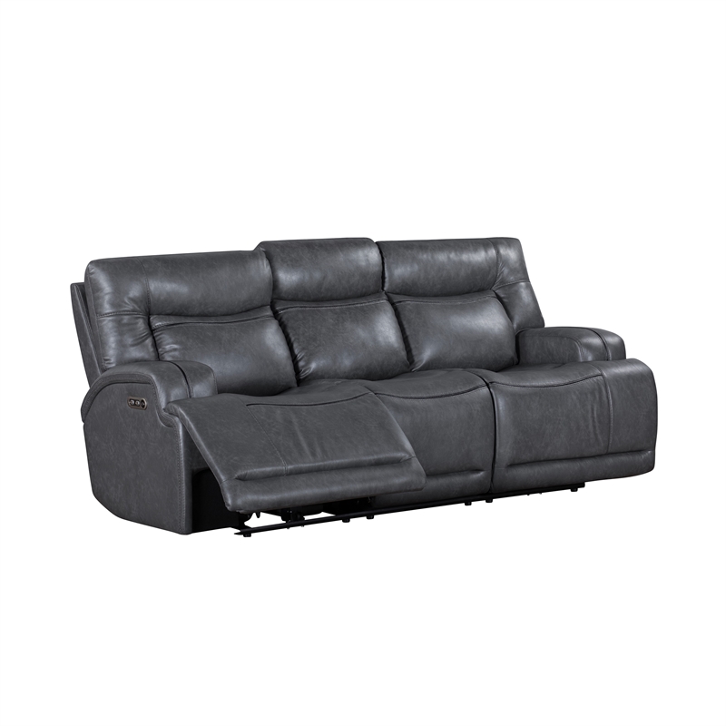 Benjara Tito Power Reclining Sofa- Gray- 91 Inch- Drop Down Tray- USB Port