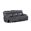 Benjara Tito Power Reclining Sofa- Gray- 91 Inch- Drop Down Tray- USB Port