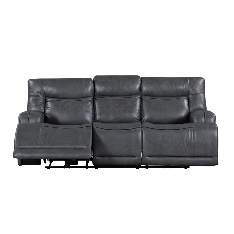 Benjara Tito Power Reclining Sofa- Gray- 91 Inch- Drop Down Tray- USB Port