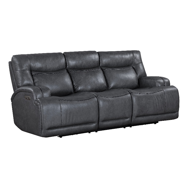 Benjara Tito Power Reclining Sofa- Gray- 91 Inch- Drop Down Tray- USB Port