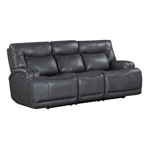 Benjara Tito Power Reclining Sofa- Gray- 91 Inch- Drop Down Tray- USB Port