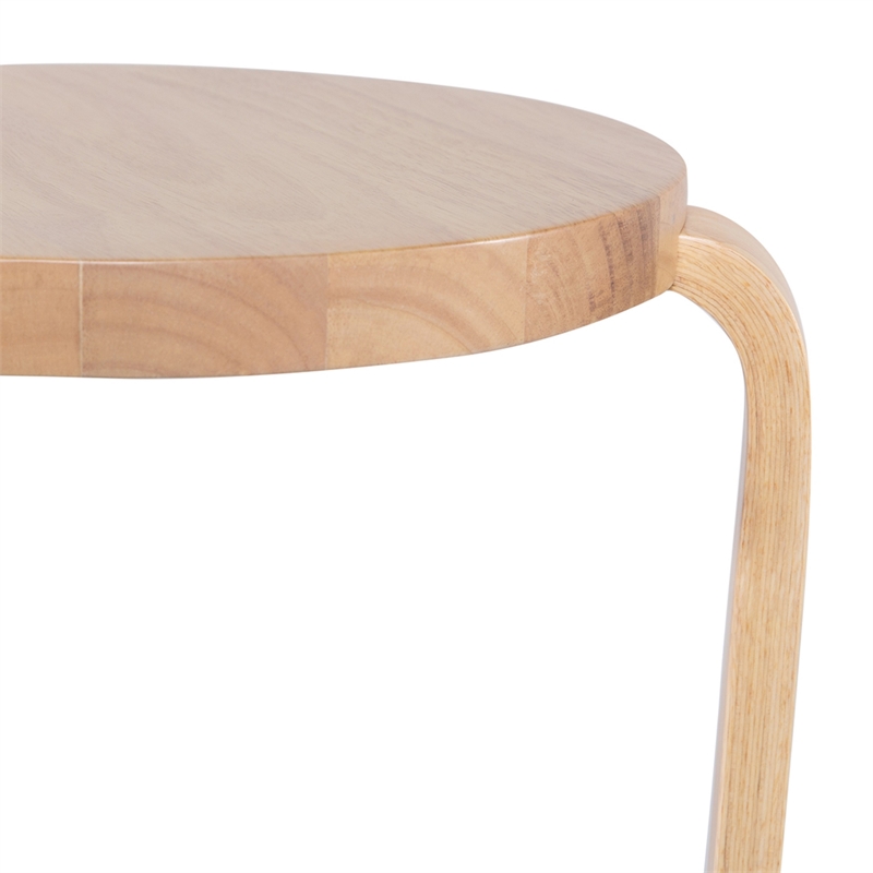 Benjara Mata Stacking Stool Ottoman (Set of 2)- Modern Blonde Oak Brown Wood