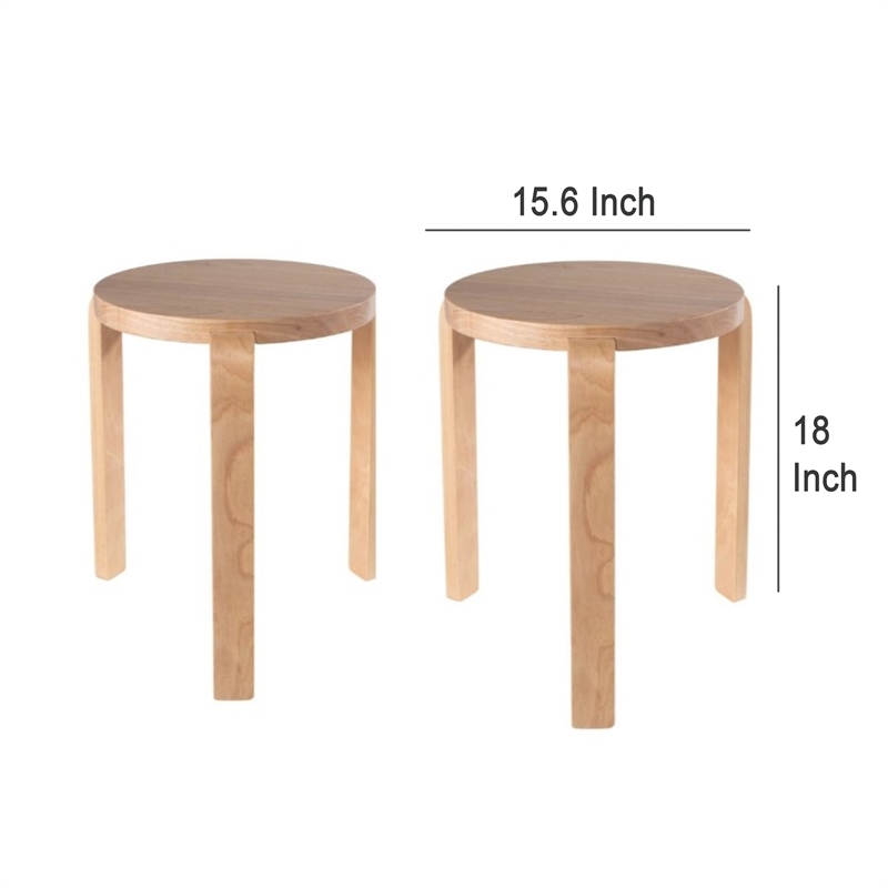 Benjara Mata Stacking Stool Ottoman (Set of 2)- Modern Blonde Oak Brown Wood