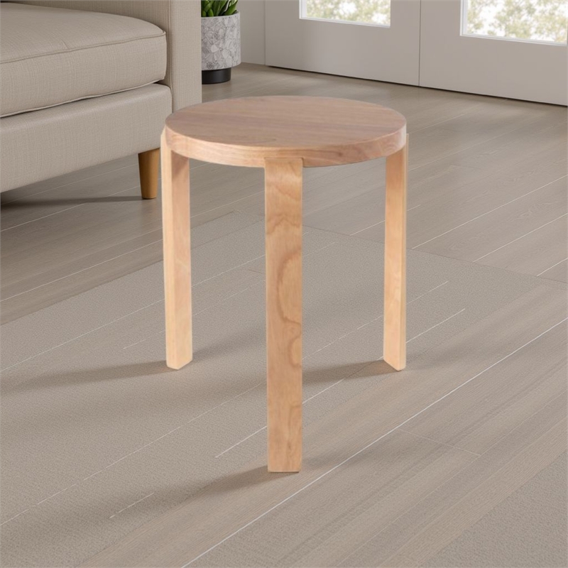 Benjara Mata Stacking Stool Ottoman (Set of 2)- Modern Blonde Oak Brown Wood