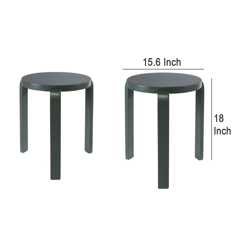 Benjara Mata Stacking Stool Ottoman (Set of 2)- Modern Spanish Moss Green