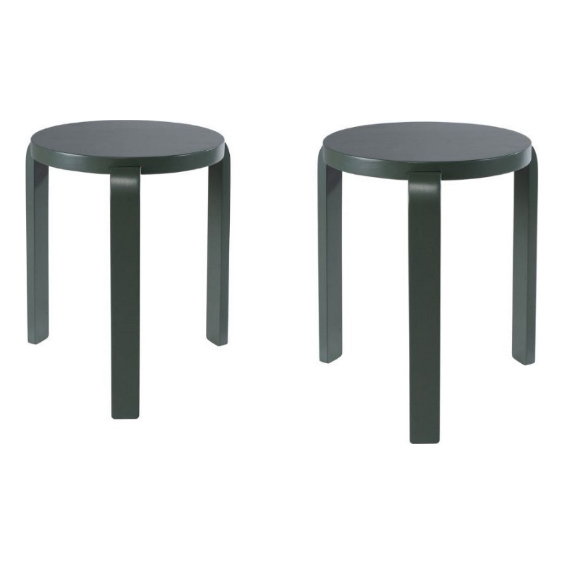 Benjara Mata Stacking Stool Ottoman (Set of 2)- Modern Spanish Moss Green