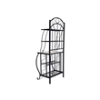 Benjara Cia 5 Tier Bakers Rack- Faux Marble Shelf- Black Metal Scrollwork