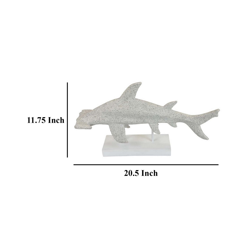 Benjara Shim Tabletop Decor- Shark Inspired Design Texture White Resin 21 Inch