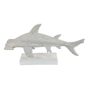 Benjara Shim Tabletop Decor- Shark Inspired Design Texture White Resin 21 Inch