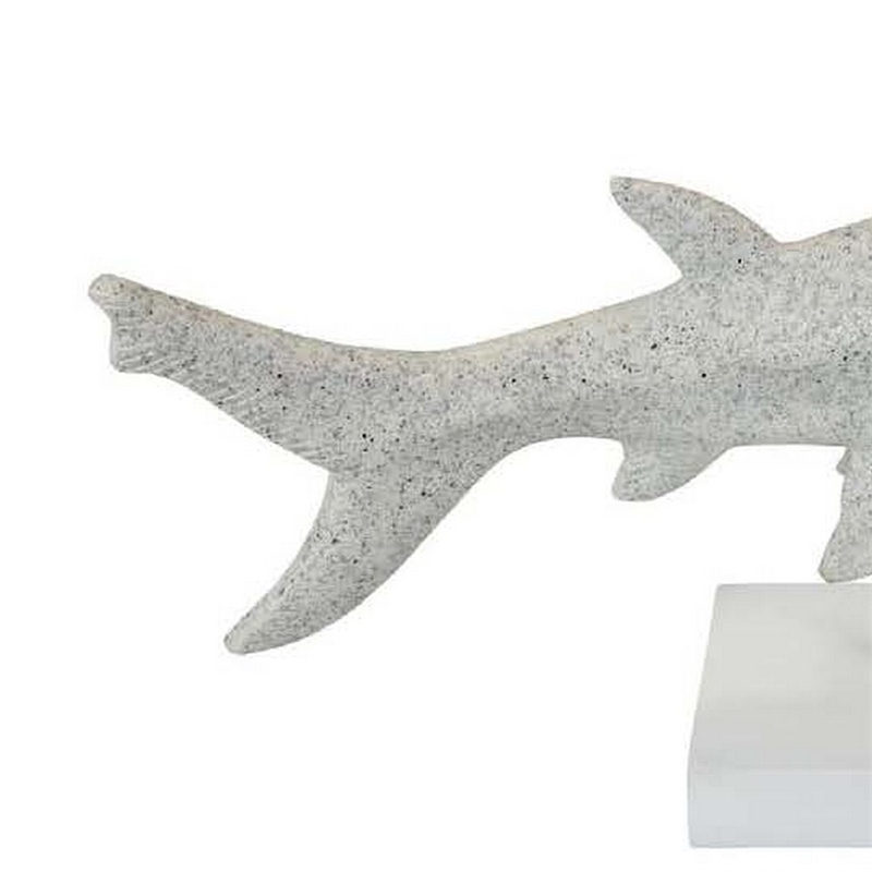 Benjara Shim Tabletop Decor- Shark Inspired Design Texture White Resin 21 Inch