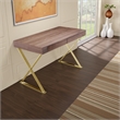 Benjara Ada Office Desk- 2 Drawers- Walnut Brown- Gold X Steel Legs- 47 Inch