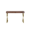 Benjara Ada Office Desk- 2 Drawers- Walnut Brown- Gold X Steel Legs- 47 Inch