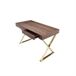 Benjara Ada Office Desk- 2 Drawers- Walnut Brown- Gold X Steel Legs- 47 Inch
