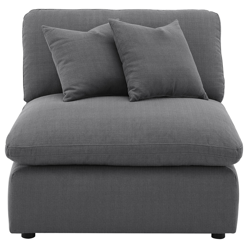 Benjara Hobo Modular Armless Chair- Charcoal Gray Fabric- 2 Pillows- 38 Inch
