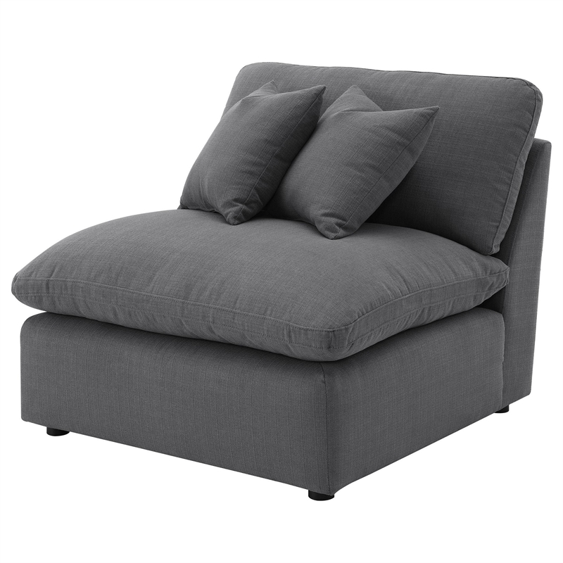 Benjara Hobo Modular Armless Chair- Charcoal Gray Fabric- 2 Pillows- 38 Inch