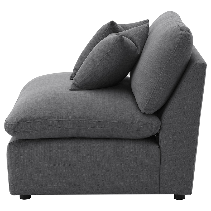 Benjara Hobo Modular Armless Chair- Charcoal Gray Fabric- 2 Pillows- 38 Inch
